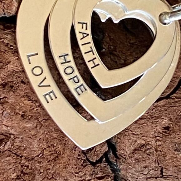 Faith Love Hope Sterling Silver Heart Pendant - Picture 1 of 6